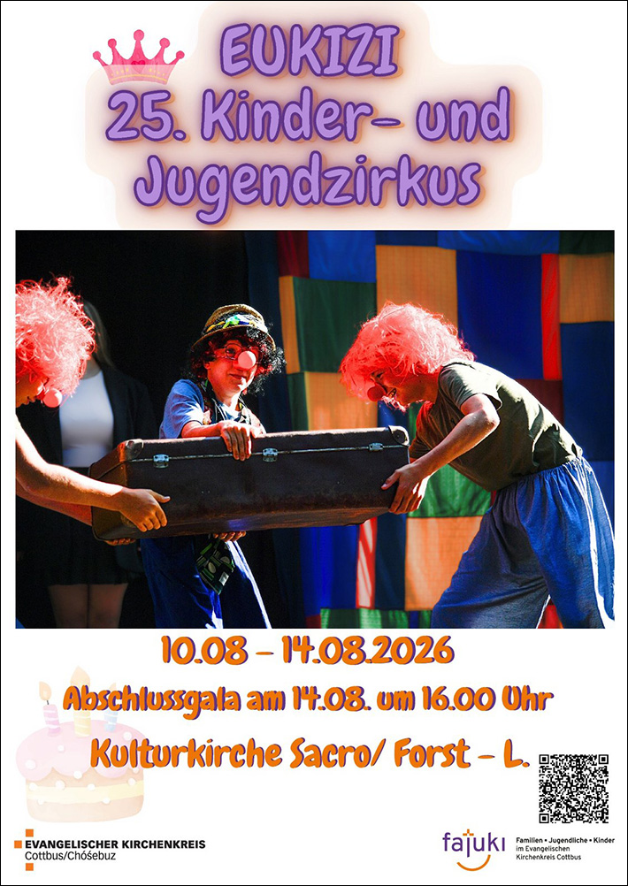 Plakat EUKIZI 25. Kinder- und Jugendzirkus Kulturkirche Sacro