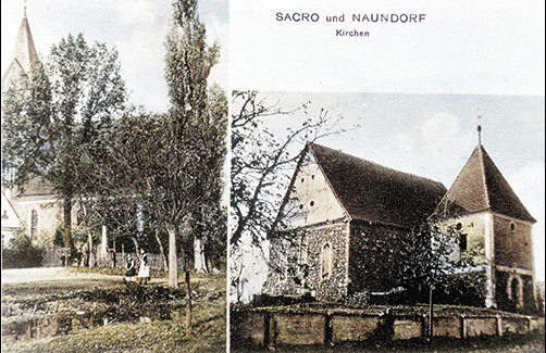 Ansichtskarte, Kirchen von Sacro und Naundorf